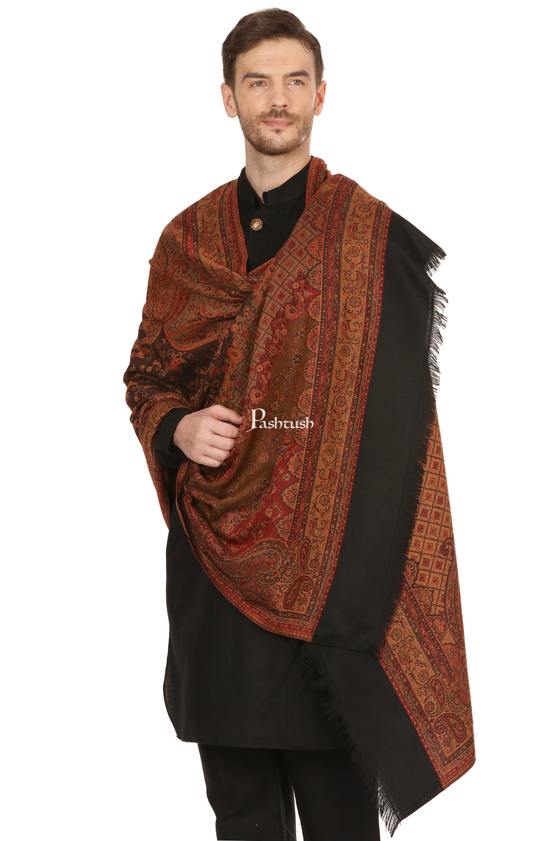 Pashtush India Mens Scarves Stoles and Mufflers Pashtush Mens Fine Soft Ethnic Stole, Reversible