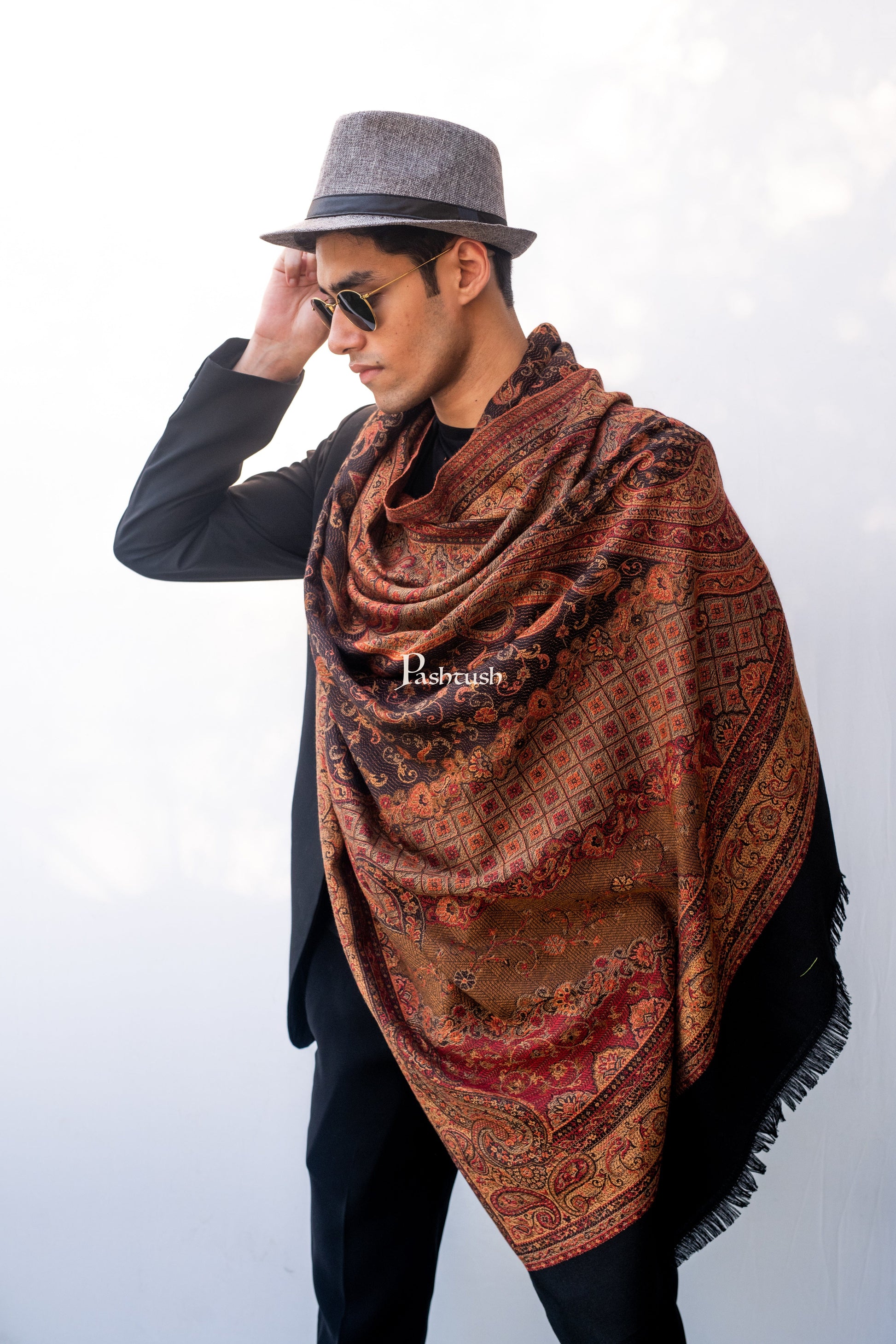 Pashtush India Mens Scarves Stoles and Mufflers Pashtush Mens Fine Soft Ethnic Stole, Reversible