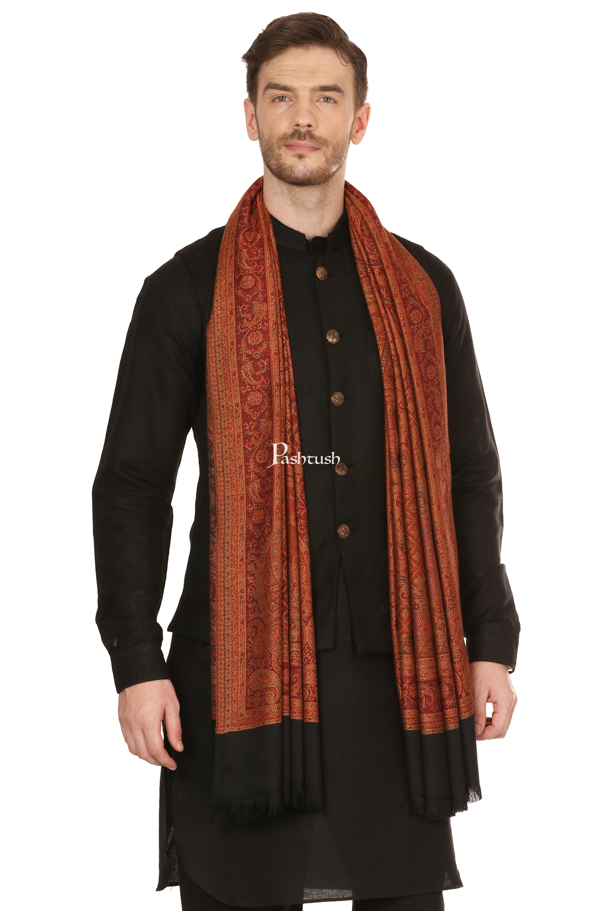 Pashtush India Mens Scarves Stoles and Mufflers Pashtush Mens Fine Soft Ethnic Stole, Reversible