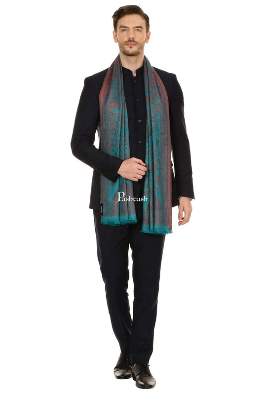 Pashtush India Mens Scarves Stoles and Mufflers Pashtush Mens Fine Soft Ethnic Stole - Seagreen dark