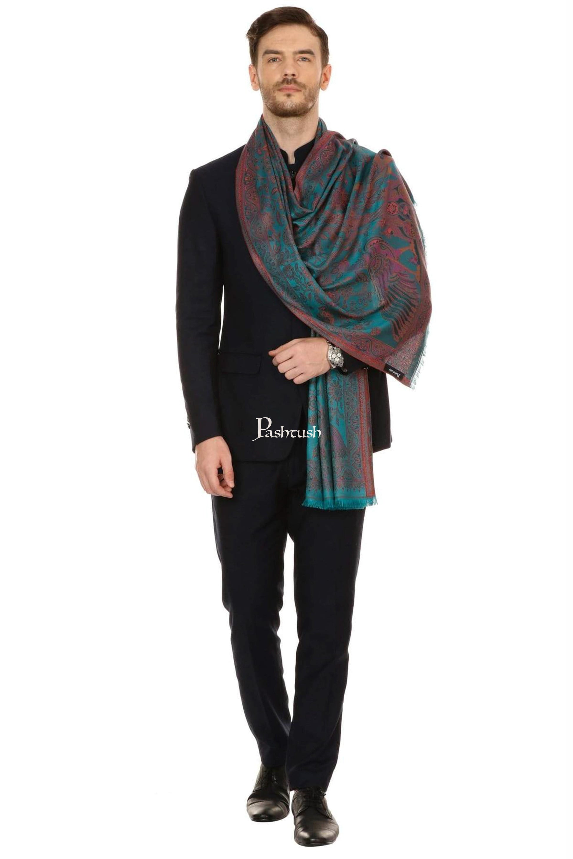 Pashtush India Mens Scarves Stoles and Mufflers Pashtush Mens Fine Soft Ethnic Stole - Seagreen dark