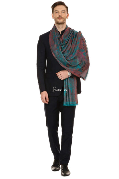 Pashtush India Mens Scarves Stoles and Mufflers Pashtush Mens Fine Soft Ethnic Stole - Seagreen dark