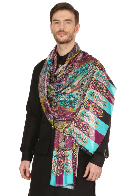 Pashtush India Mens Scarves Stoles and Mufflers Pashtush Mens Fine Soft Printed Stole, Mughal Darbar