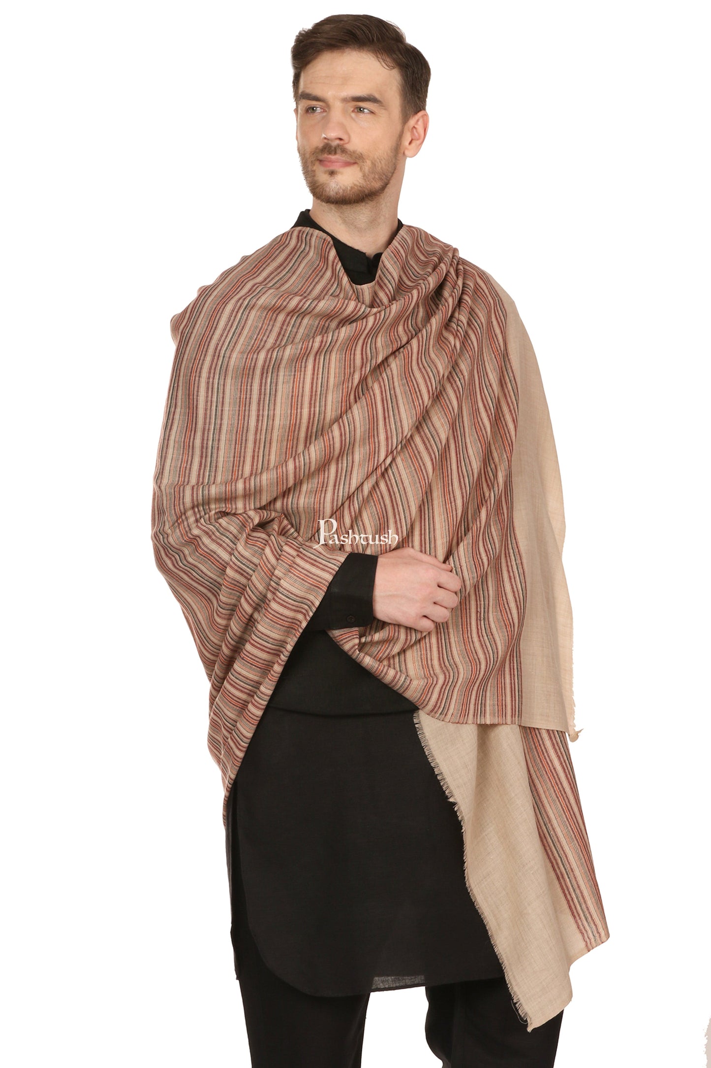 Pashtush India Mens Scarves Stoles and Mufflers Pashtush Mens Fine Soft Striped Stole