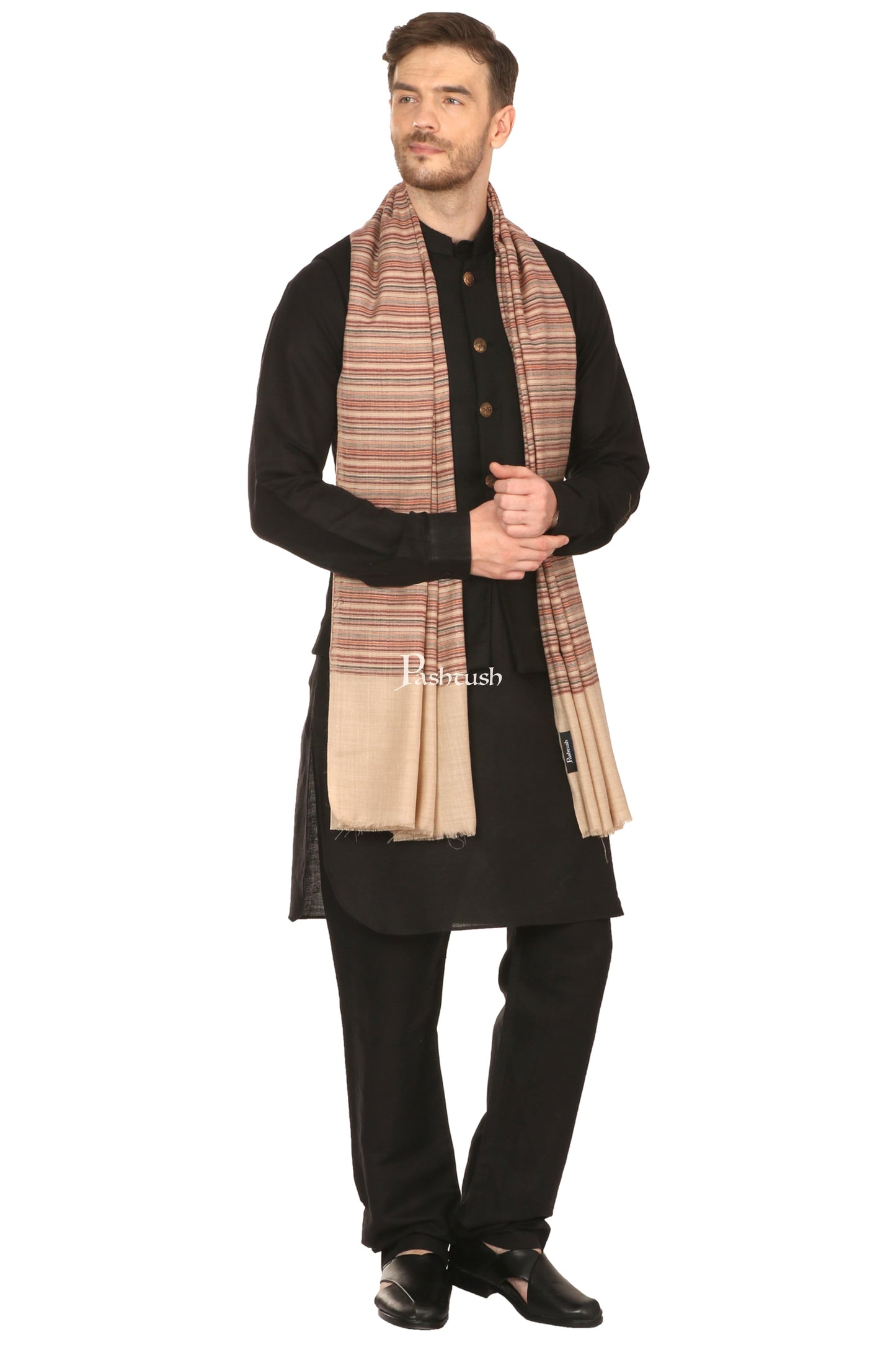 Pashtush India Mens Scarves Stoles and Mufflers Pashtush Mens Fine Soft Striped Stole