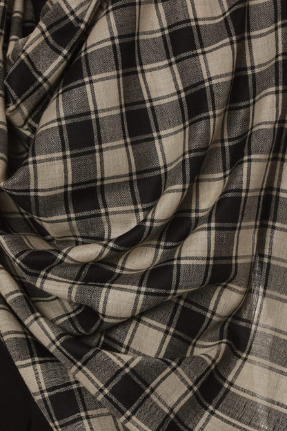 Pashtush India 100x200 Pashtush Mens Fine Wool Checkered Stole, Extra Soft and Warm - Black and Beige