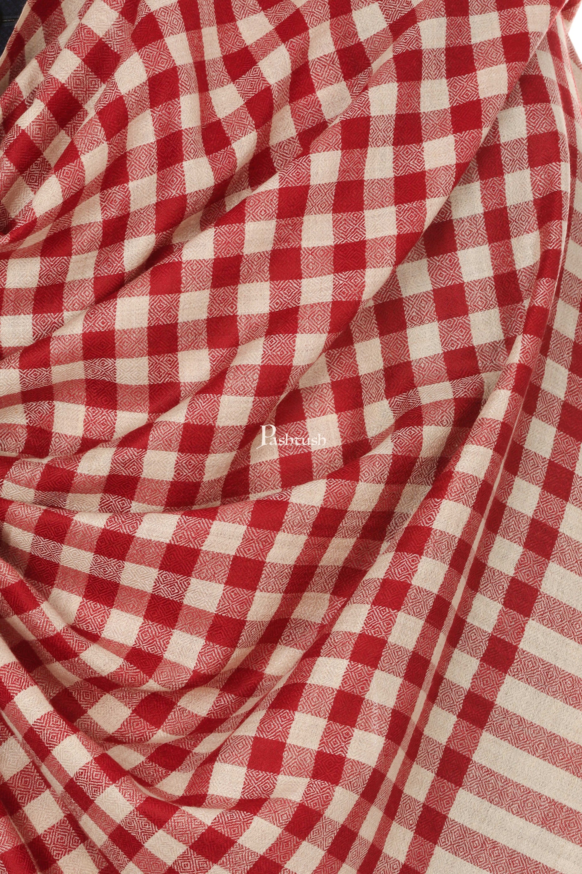 Pashtush India Mens Scarves Stoles and Mufflers Pashtush Mens Fine Wool Checkered Stole, Extra Soft And Warm - Maroon