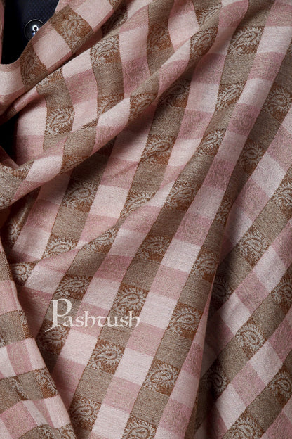 Pashtush India 70x200 Pashtush Mens Fine Wool Checkered Stole, Roseo Beige