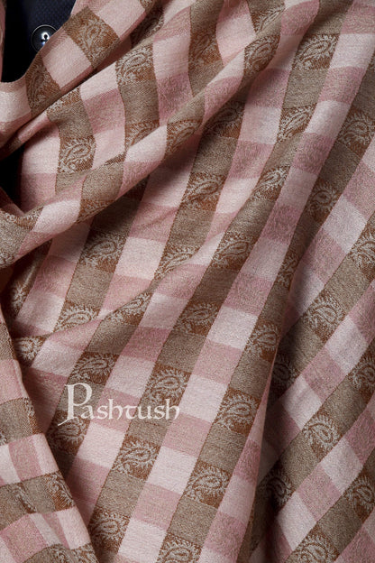 Pashtush India 70x200 Pashtush Mens Fine Wool Checkered Stole, Roseo Beige