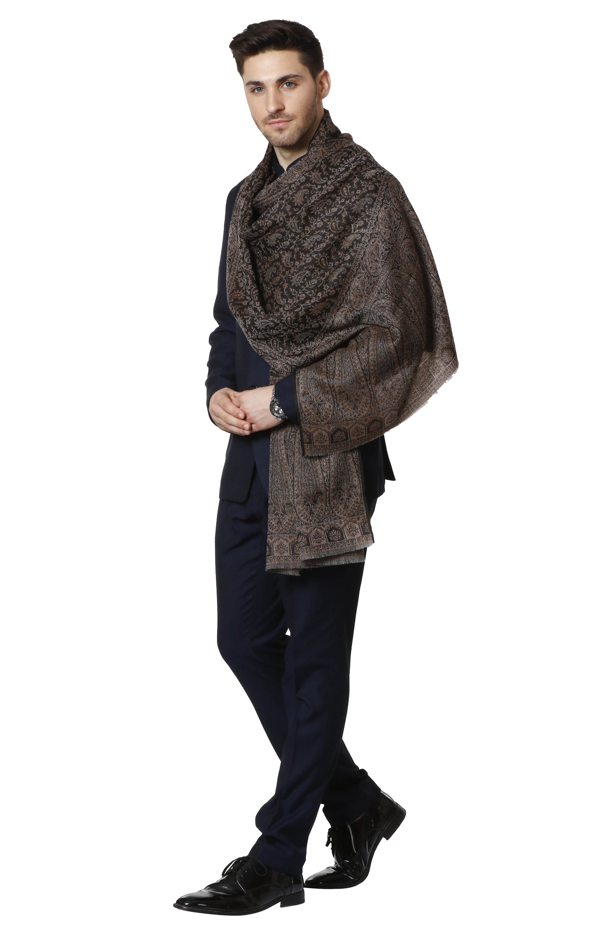 Pashtush India 70x200 Pashtush Mens Fine Wool Ethnic Stole
