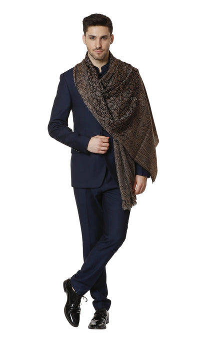 Pashtush India 70x200 Pashtush Mens Fine Wool Ethnic Stole