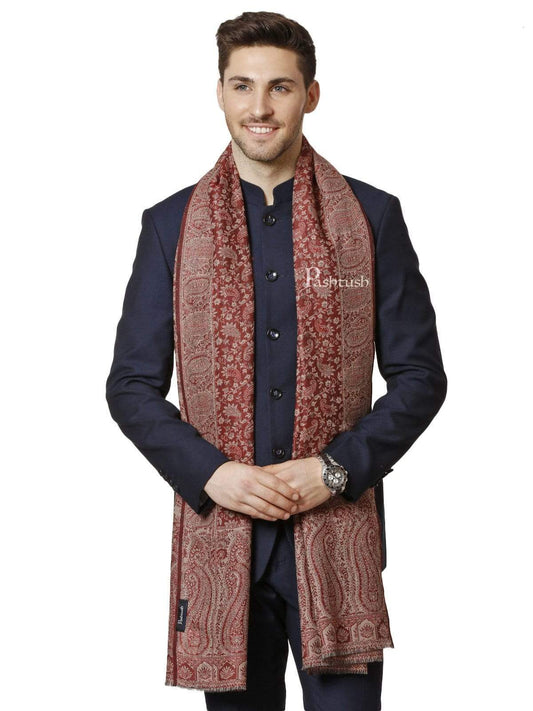 Pashtush India 70x200 Pashtush Mens Fine Wool Ethnic Stole, With Paisley Weave