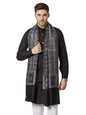 Pashtush India 70x200 Pashtush Mens Fine Wool Ikkat Design, Stole, Black and Grey