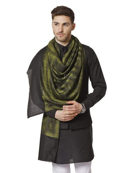 Pashtush India 70x200 Pashtush Mens Fine Wool Ikkat Design, Stole, Emerald Green