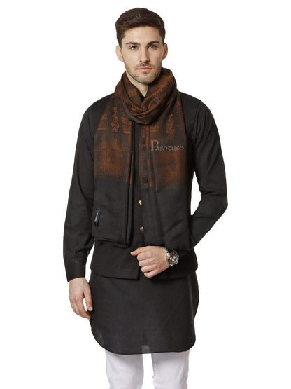 Pashtush India 70x200 Pashtush Mens Fine Wool Ikkat Design, Stole, Espresso Brown