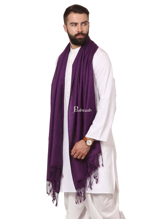 Pashtush India Mens Scarves Stoles and Mufflers Pashtush Mens Fine Wool Jacquard Muffler, Deep Purple