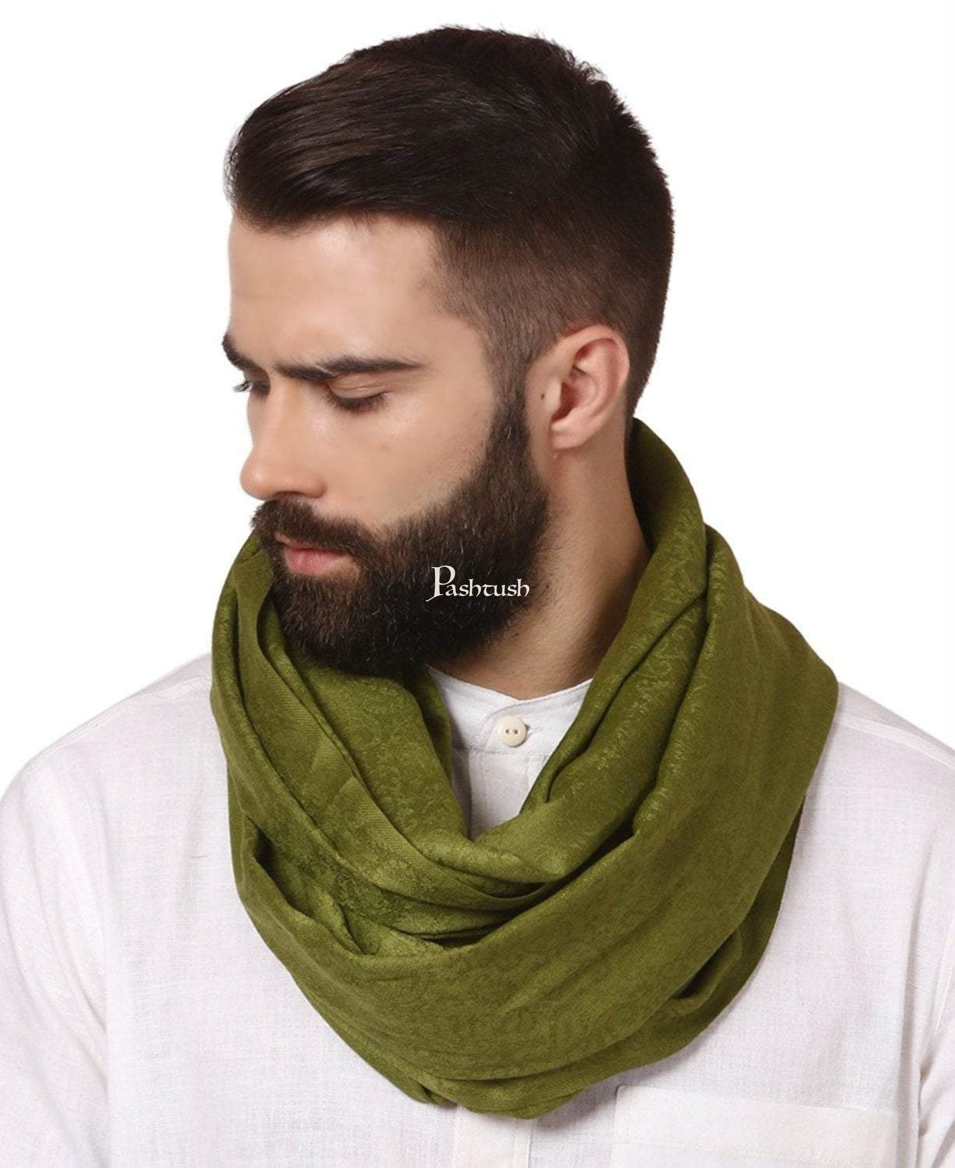 Pashtush India Mens Scarves Stoles and Mufflers Pashtush Mens Fine Wool Jacquard Muffler, Emerald Green