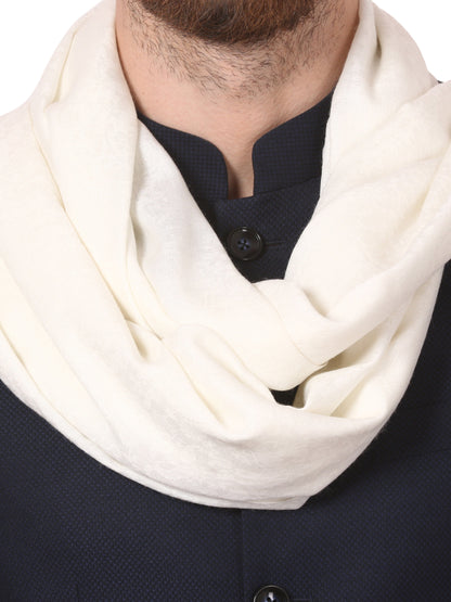 Pashtush India Mens Scarves Stoles and Mufflers Pashtush Mens Fine Wool Jacquard Muffler - Ivory
