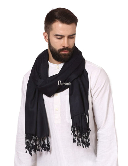 Pashtush India Mens Scarves Stoles and Mufflers Pashtush Mens Fine Wool Jacquard Muffler, Navy Blue