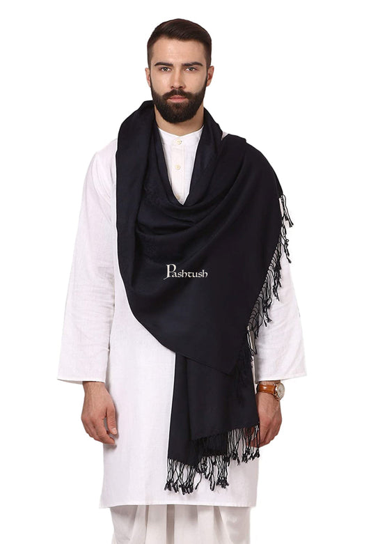 Pashtush India Mens Scarves Stoles and Mufflers Pashtush Mens Fine Wool Jacquard Muffler, Navy Blue