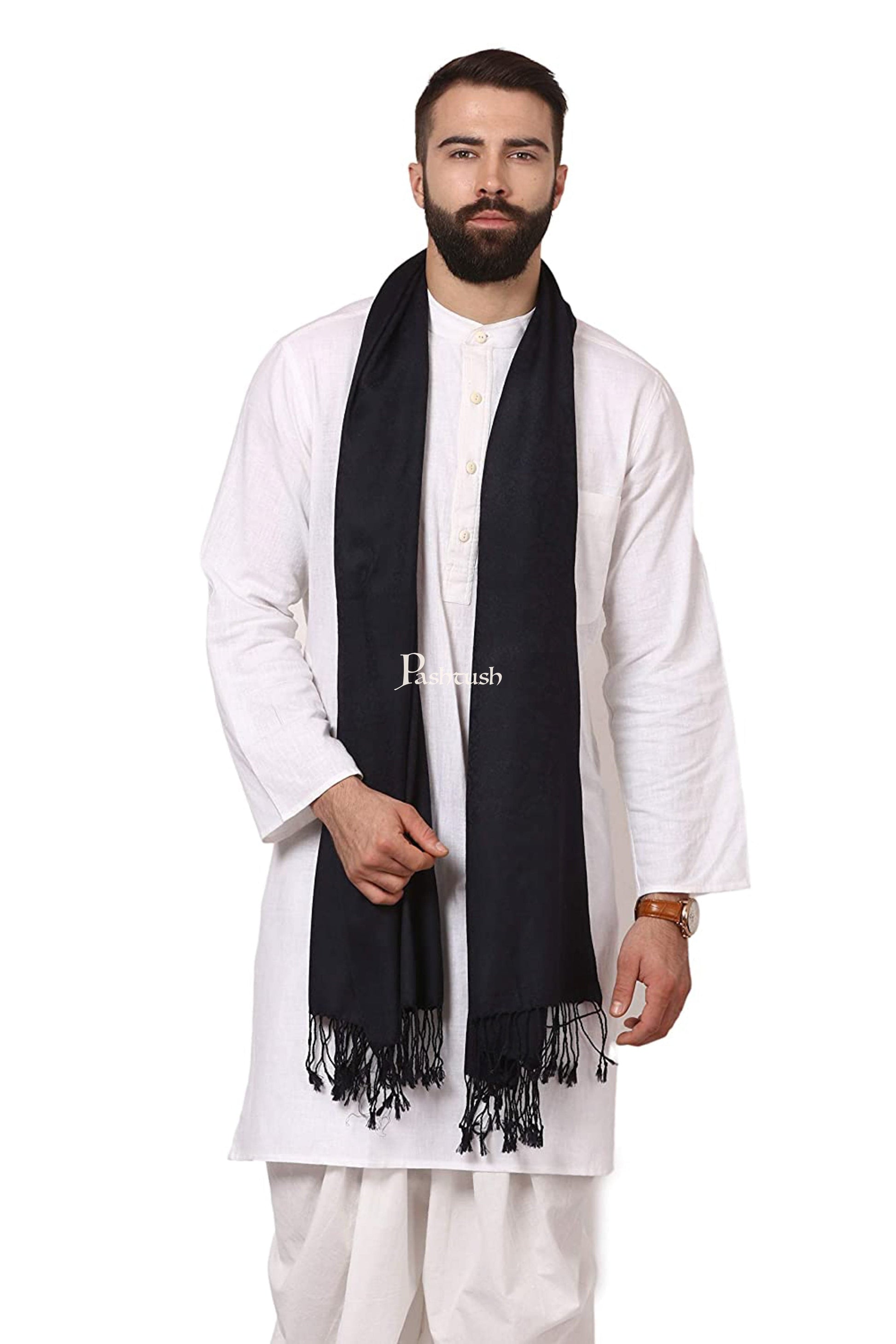 Pashtush India Mens Scarves Stoles and Mufflers Pashtush Mens Fine Wool Jacquard Muffler, Navy Blue