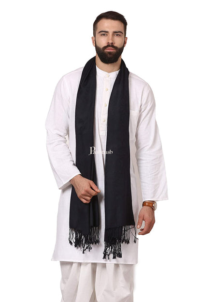 Pashtush India Mens Scarves Stoles and Mufflers Pashtush Mens Fine Wool Jacquard Muffler, Navy Blue