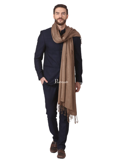 Pashtush India Mens Scarves Stoles and Mufflers Pashtush Mens Fine Wool Jacquard Muffler (Taupe Colour)