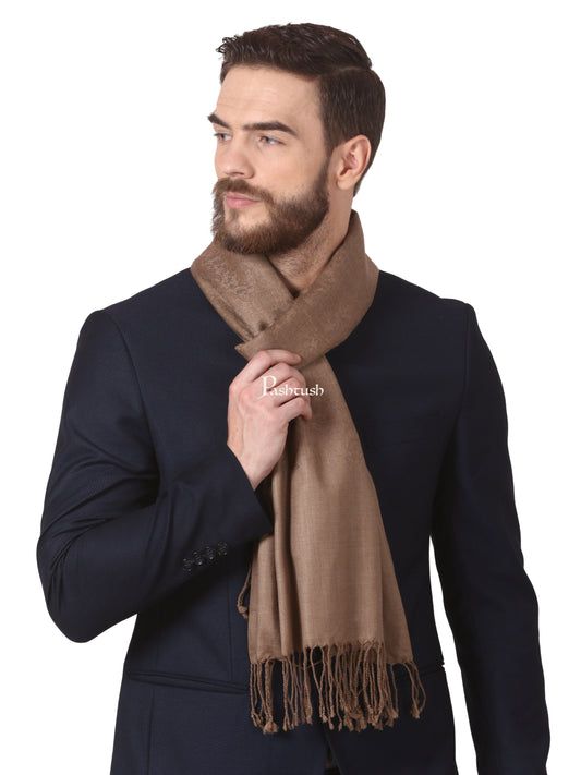 Pashtush India Mens Scarves Stoles and Mufflers Pashtush Mens Fine Wool Jacquard Muffler (Taupe Colour)