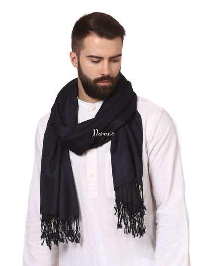 Pashtush India Mens Scarves Stoles and Mufflers Pashtush Mens Fine Wool Jacquard Scarf - Rich Black