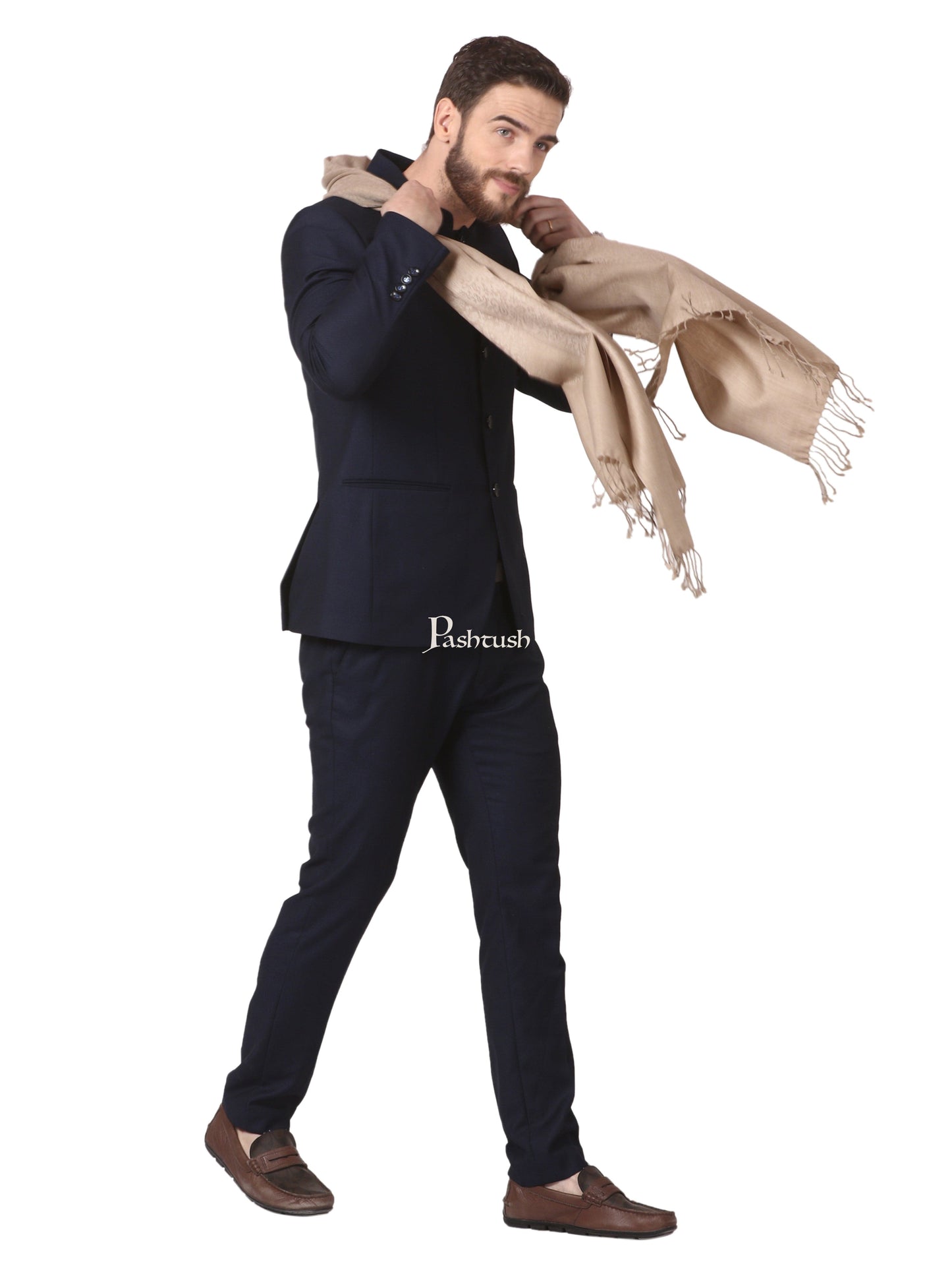 Pashtush India Mens Scarves Stoles and Mufflers Pashtush Mens Fine Wool Jacquard Scarf, Sahara
