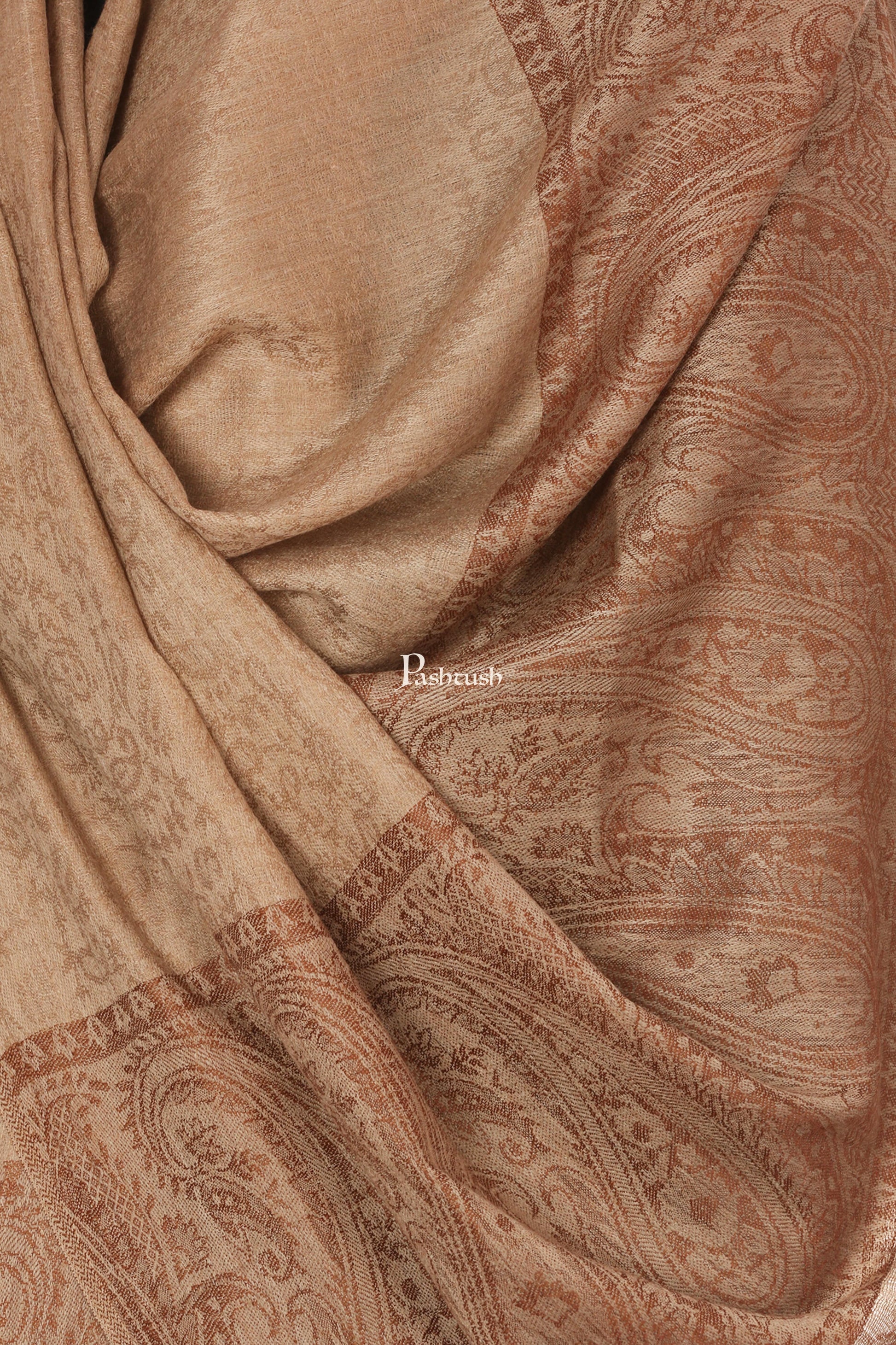 Pashtush India Mens Scarves Stoles and Mufflers Pashtush Mens Fine Wool Jacquard Stole, Beige