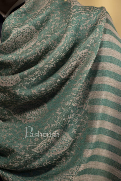 Pashtush India 70x200 Pashtush Mens Fine Wool Jacquard Stole, Bottle Green