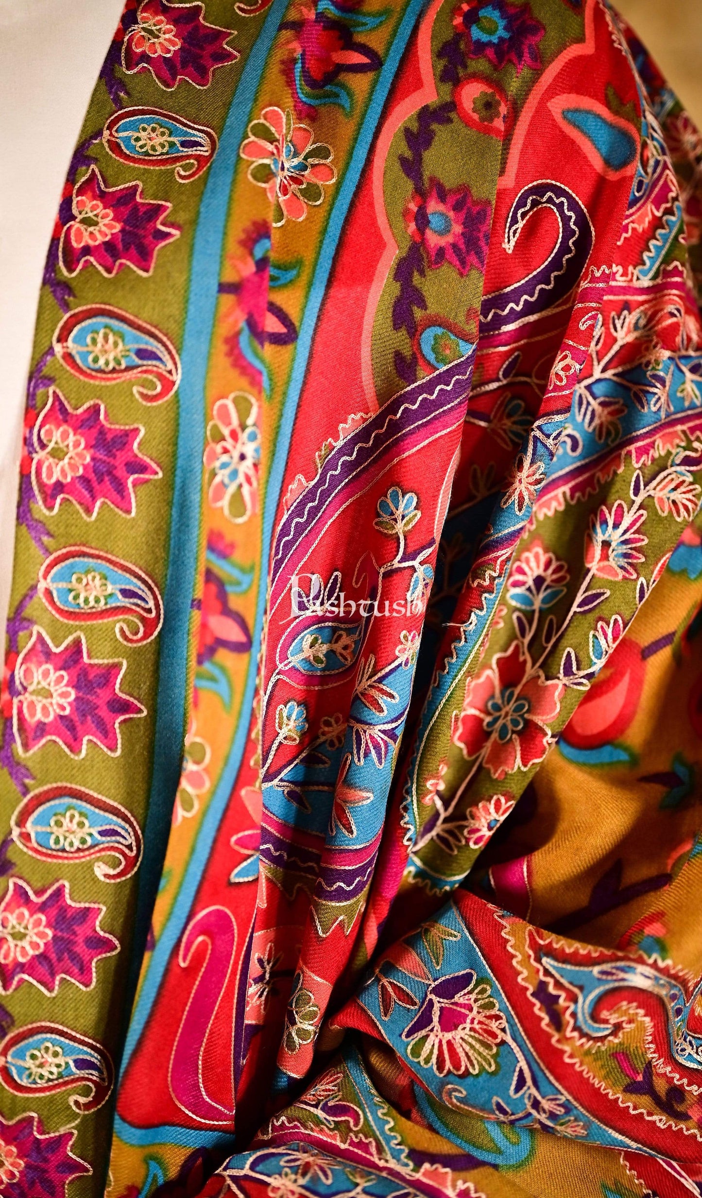 Pashtush India 114x228 Pashtush Mens Fine Wool, Kalamkari Printed Shawl, Multicoloured
