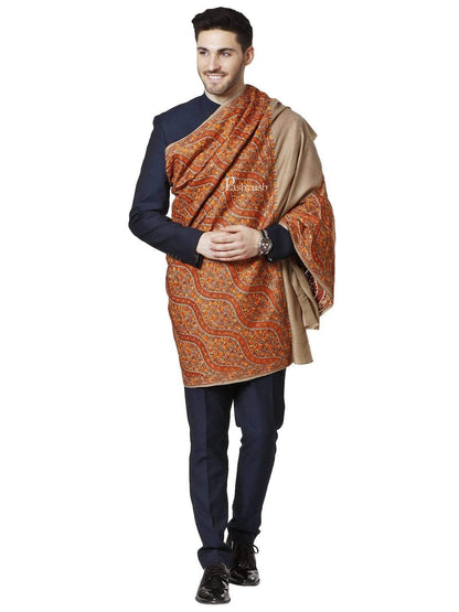 Pashtush India 100x200 PASHTUSH MENS FINE WOOL , KASHMIRI SOZNI EMBROIDERY STOLE