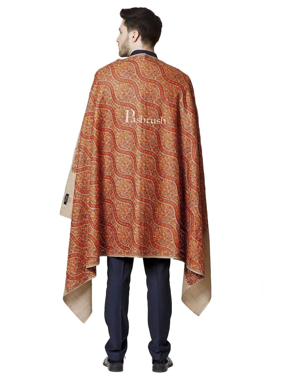 Pashtush India 100x200 PASHTUSH MENS FINE WOOL , KASHMIRI SOZNI EMBROIDERY STOLE