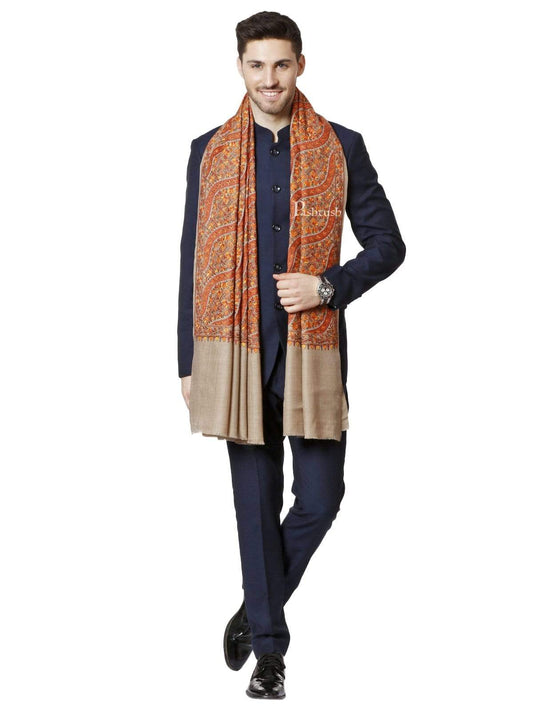 Pashtush India 100x200 PASHTUSH MENS FINE WOOL , KASHMIRI SOZNI EMBROIDERY STOLE