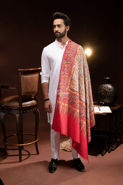 Pashtush India Mens Scarves Stoles and Mufflers Pashtush Mens Fine wool Papier Machè Embroidery Stole, Multicolour