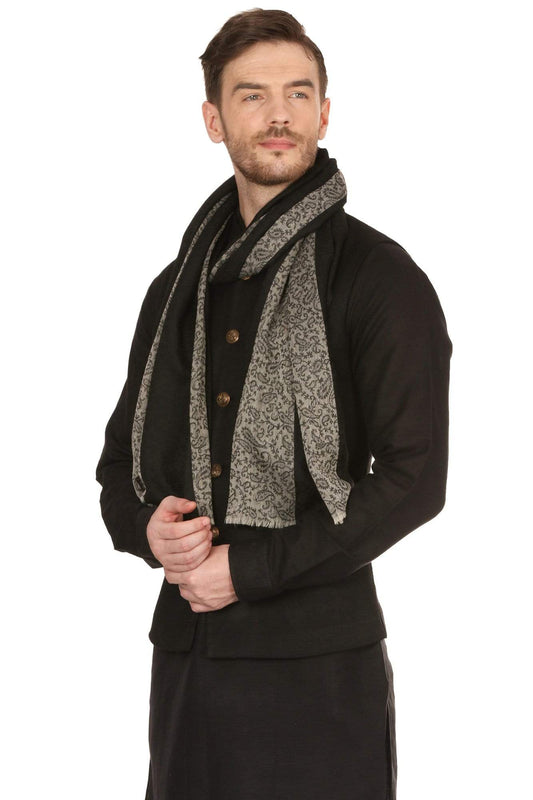 Pashtush India 70x200 Pashtush Mens Fine Wool Reversible Muffler - Black
