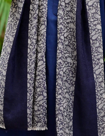 Pashtush India 70x200 Pashtush Mens Fine Wool Reversible Muffler - Navy Blue