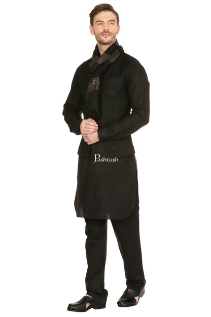 Pashtush India Mens Scarves Stoles and Mufflers Pashtush Mens Fine Wool Reversible Muffler, Soft And Warm - Black