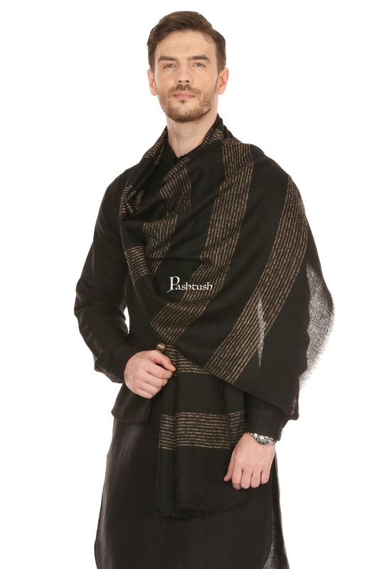 Pashtush India Mens Scarves Stoles and Mufflers Pashtush Mens Fine Wool Reversible Muffler, Soft And Warm - Black