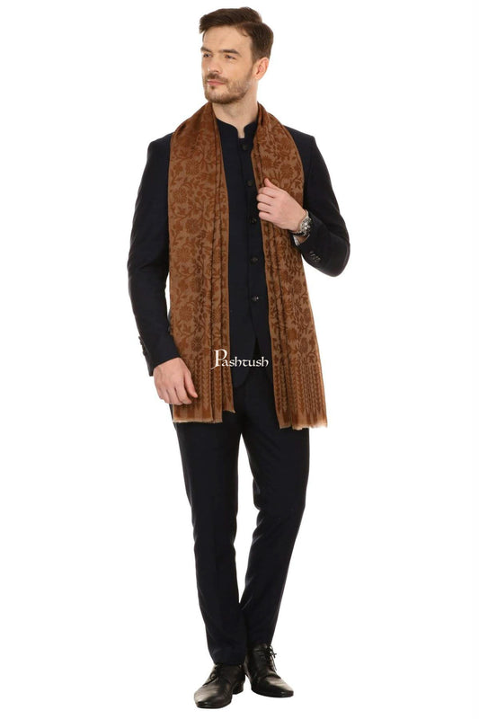 Pashtush India Mens Scarves Stoles and Mufflers Pashtush Mens Fine Wool Reversible Muffler, Soft And Warm - Brown