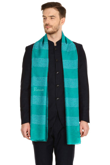 Pashtush India Mens Scarves Stoles and Mufflers Pashtush Mens Fine Wool Reversible Muffler, Soft And Warm - Bue