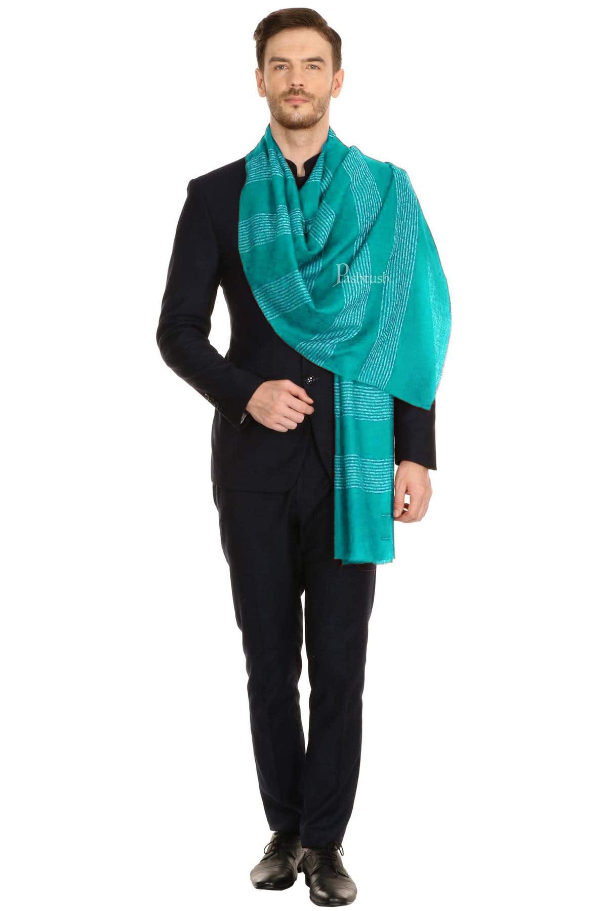 Pashtush India Mens Scarves Stoles and Mufflers Pashtush Mens Fine Wool Reversible Muffler, Soft And Warm - Bue