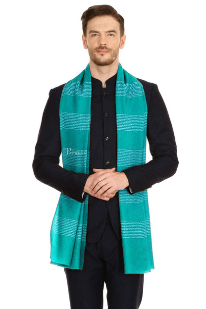 Pashtush India Mens Scarves Stoles and Mufflers Pashtush Mens Fine Wool Reversible Muffler, Soft And Warm - Bue