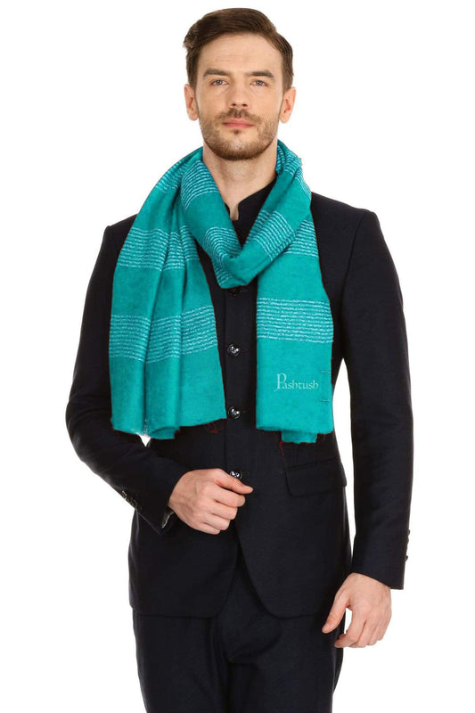 Pashtush India Mens Scarves Stoles and Mufflers Pashtush Mens Fine Wool Reversible Muffler, Soft And Warm - Bue