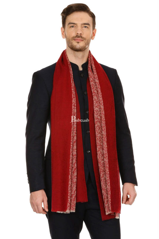 Pashtush India Mens Scarves Stoles and Mufflers Pashtush Mens Fine Wool Reversible Muffler, Soft And Warm - Crimson