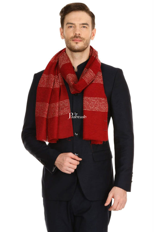 Pashtush India Mens Scarves Stoles and Mufflers Pashtush Mens Fine Wool Reversible Muffler, Soft And Warm - Deep Maroon