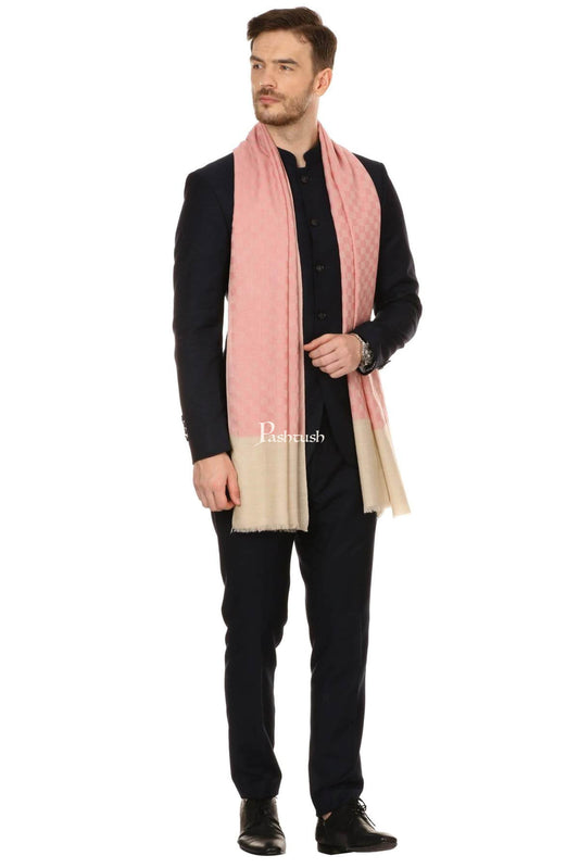 Pashtush India Mens Scarves Stoles and Mufflers Pashtush Mens Fine Wool Reversible Muffler, Soft And Warm - Pink