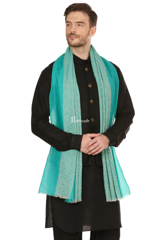 Pashtush India Mens Scarves Stoles and Mufflers Pashtush Mens Fine Wool Reversible Muffler, Soft And Warm - Sea Green